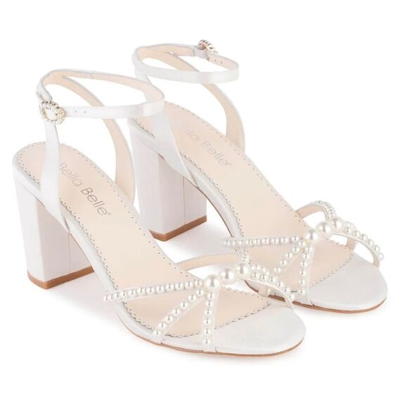 Bella Belle NEW IN BOX Lilia Ivory Silk Pearl Strappy Sandals Wedding Bride - Picture 4 of 8